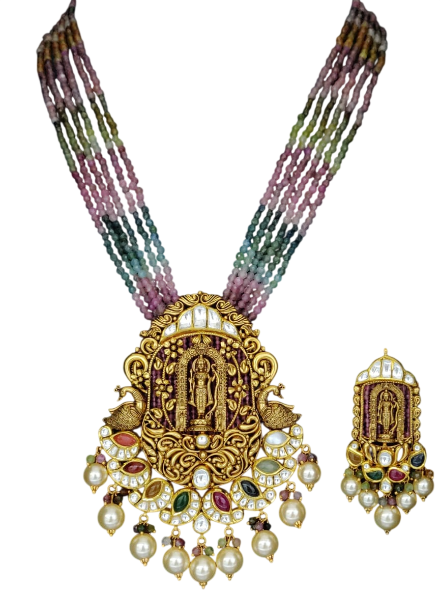 Temple Design Antique Gold Necklace Set